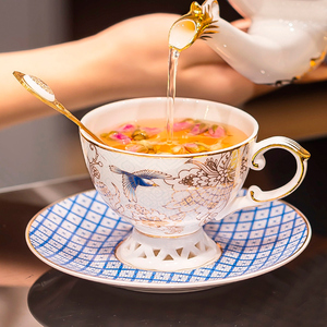高骨骨瓷咖啡杯碟套装 欧式陶瓷杯茶具下午茶花茶杯家用乔迁礼物
