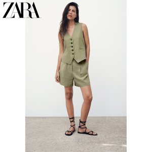 ZARA24夏季新品 女装 亚麻混纺定制无袖背心 9929521 505