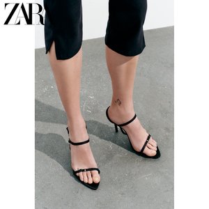 ZARA夏季新品 女鞋 黑色织物高跟露趾时装休闲凉鞋 3305310 800