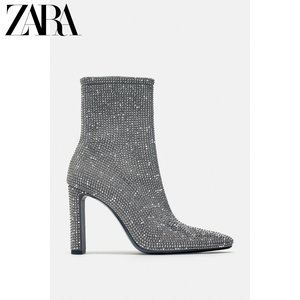 ZARA新品 女鞋 银色复古亮闪装饰短靴 2137310 802