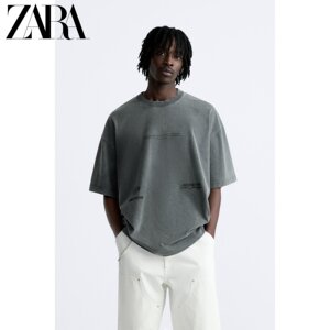 ZARA24春季新品 男装 美式棉质休闲个性印花短袖T恤 3665412 802