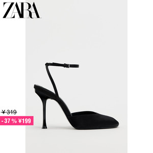 ZARA特价精选 女鞋 黑色圆头一字带细高跟织物穆勒鞋 3280310 800