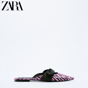 ZARA【打折】 女鞋 粉色斑马纹平底穆勒鞋 3…