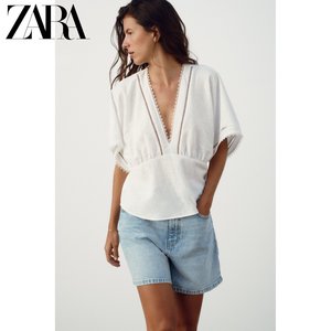 ZARA24夏季新品 女装 垂直花边饰宽袖上衣 3666076 250