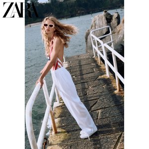 ZARA24夏季新品 女装 白色亚麻混纺高腰直筒长裤 9929040 250