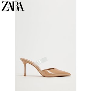 ZARA春季新品 女鞋 塑胶棕色漆皮尖头高跟穆勒休闲鞋 2219310 098