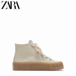 ZARA 女鞋 牛年 淡米黄色厚底帆布…