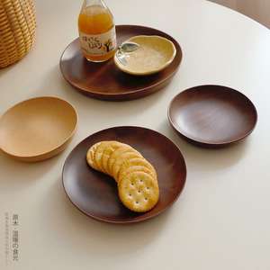 黑胡桃木＆榉木的盘丨原木实木圆形碟子餐具日式风自然色木器圆盘
