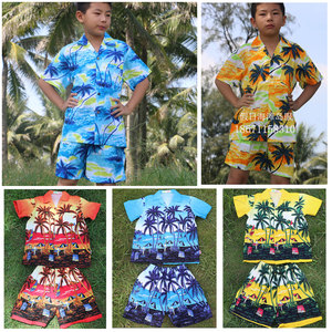 海南岛服儿童六一元旦节日表演套装 2018新款纯棉 棉绸男童沙滩服