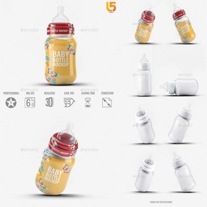 [785]PSD素材展示模板智能贴图Mockup 婴儿奶瓶包装效果场景样机