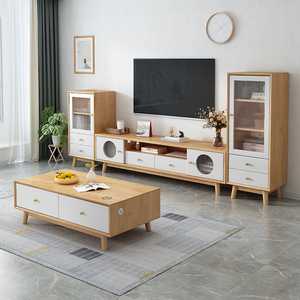 北欧全实木电视机柜茶几组合现代简约家用客厅地柜小户型背景墙柜