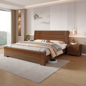 全实木床架主卧双人床大床简约现代1.5单人床出租房家具工厂直销