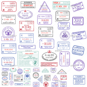 YA01出国邮局移民签证旅游印章水印邮戳邮票图章矢量图案设计素材