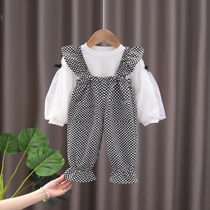 婴幼儿春装韩版新款女童装2-3岁0-1岁半女宝宝套装卫衣外套款背带