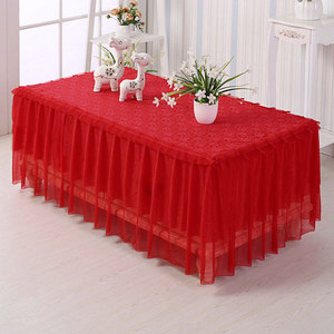 红色茶几桌布餐桌台布床头柜罩防尘蕾丝多用盖巾长方形布艺客厅