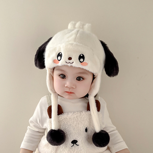 婴儿帽子冬季可爱宝宝护耳毛绒帽保暖卡通婴幼儿男女童加厚套头帽