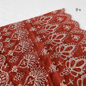 刺绣雪纺 复古日产砖红色加密刺绣面料古装汉服旗袍春夏高定布料