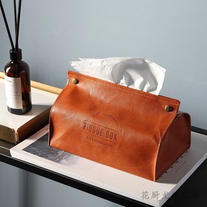 北欧复古轻奢餐巾袋创意皮革纸巾盒家用客厅茶几收纳盒车载抽纸袋