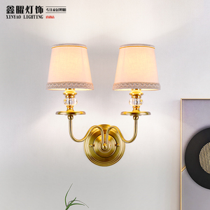 现代美式卧室壁灯床头灯简约欧式布艺客厅墙灯双头走廊灯中山灯具