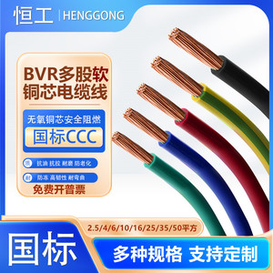 国标铜芯软电缆线BVR2.5 46 10 16 25平方单芯多股电源线阻燃耐弯