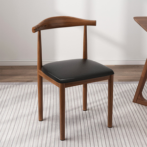 钢架餐椅靠背凳家用北欧书桌椅现代简约餐厅椅子仿实木铁艺牛角椅