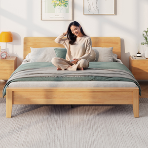 华南家具现代简约全实木床纯白色1.5米1米8单人双人主卧卧室大床