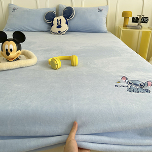 迪士尼卡通牛奶绒床笠单件珊瑚绒床罩儿童床套床垫保暖套加绒床单