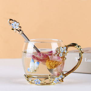 欧式耐高温玻璃杯珐琅彩少女心水杯家用咖啡杯可爱花茶杯520礼品