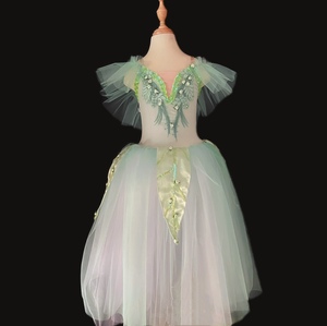 绿色儿童芭蕾舞裙演出服女童小天鹅舞蹈裙公主蓬蓬长款纱裙表演服