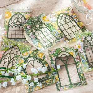 窗台花园透明PET贴纸手账拼贴卡装饰素材浪漫花球蔷薇素材材料包