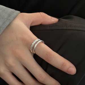 925纯银双层素圈戒指女小众设计开口食指戒指环ins风手饰男高级感