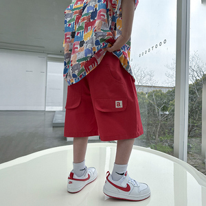 熊猫圆圆男童短裤夏季2024新款儿童薄款透气红色裤子休闲时尚童装