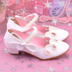 新款甜美宝宝粉色皮鞋女童公主鞋学生水晶鞋演出走秀鞋儿童高跟鞋