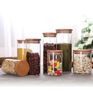 竹盖玻璃储物罐透明密封罐调料罐家用茶叶罐奶粉杂粮罐零食收纳瓶