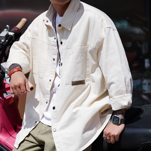 BGYO 美式复古米白色工装衬衫男士纯棉廊型休闲百搭长袖衬衣外套