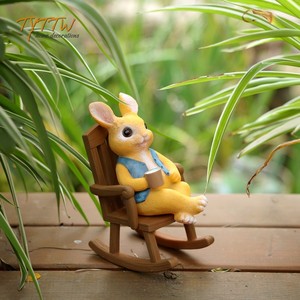 美式乡村风格悠闲喝茶摇椅兔兔桌面飘窗阳台书房花园家居装饰摆件