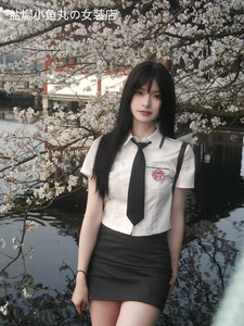 韩式校服套装学院风JK制服校供感学生短款衬衫a字包臀裙两件套夏