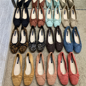 韩国小单鞋女学生芭蕾舞方头浅口蝴蝶结防滑绒面平跟软底大码瓢鞋