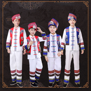 新款苗族演出服男成人广西壮族少数民族舞蹈服舞台葫芦丝表演服装