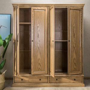 美式实木衣柜白蜡木原木衣橱卧室整体衣柜对开门收纳储物柜定制