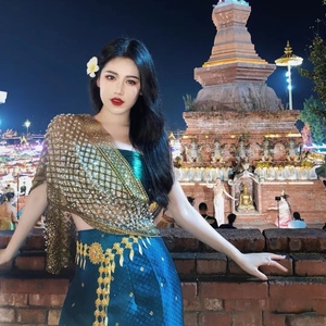 傣族民族西双版纳网红明星同款旅游服装六件套影楼写真舞台表演服