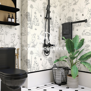 梵内 法式黑白兔子卫生间厨房瓷砖 复古厕所洗手间浴室小花砖墙砖