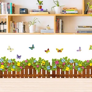 贴画田园植物盆栽可移除墙贴装饰过道客厅腰线自粘踢脚线贴花贴纸