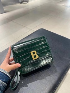 4.29代购 Balenciaga巴黎世家B bag鳄鱼皮压纹包包 森林绿色
