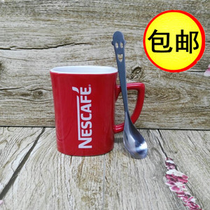 包邮 雀巢咖啡杯 咖啡红杯 陶瓷杯马克杯 容量：250ML送勺子