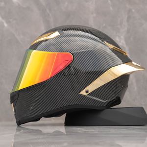摩托车碳纤纹路头盔四季通用男女武士机车个性赛车电镀大尾翼全盔