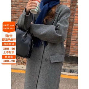 2024秋冬新款韩版高端西装式双面羊绒大衣女高级灰色加厚毛呢外套