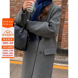 2024秋冬新款韩版高端西装式双面羊绒大衣女高级灰色加厚毛呢外套