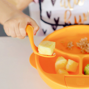 美国Bumkins婴儿童宝宝弯头歪把歪头勺子可爱餐具辅食学吃饭训练