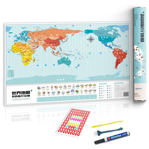 世界地图我的旅行足迹 DIY标记计划旅行轨迹足迹地图 旅游足迹打卡标记刮刮地图 刮刮乐地图世界版 2023年